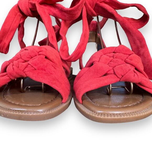 Nine West Xameera Red Suede Ankle Tie Flat Braided Toe Sandals Size 8 NEW NO BOX - Picture 8 of 11